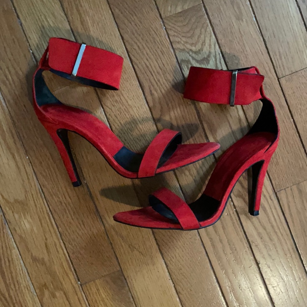 Zara Red Suede Ankle Stap Heels Sz. 6